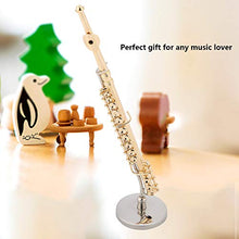 Load image into Gallery viewer, 14cm Copper Mini Flute with Stand and Case,Gold Plated Miniature Musical Instrument Ornament Replica Dollhouse Model for Desk Shelf Home Decor Idea Gift
