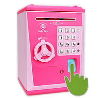 Kids Safe Box with Fingerprint Code, Talking Piggy Bank, ATM Savings Bank for Real Money, Great Toy Gift for Children(Pink/Pink)