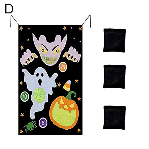 hutishop2020 Outdoor Throwing Games for Kids,Halloween Party Pumpkin Ghost Hanging Banner Toss Game with 3 Bean Bags D