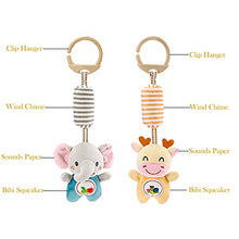 Load image into Gallery viewer, willway 2 Packs Baby Rattles Wind Chime Toys, Hanging Stroller Toys Car Seat Toy for Baby Infant 0-36 Months, Elephant and Giraffe Clip Hanging Plush Squeeze Toys
