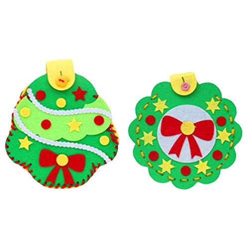 NUOBESTY 2PCS Christmas DIY Kids Sewing Kit Made Felt Candy Bags Kit Gift Bags Nonwoven Patchwork Embroidery Sewing Crafting Project