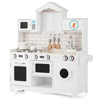 Costzon Kids Kitchen Playset, Wooden Pretend Play Toys w/ Washing Machine, Stovetop, Oven, Microwave, Removable Sink, Stoves, Open Shelf, Realistic Cooking Experience for Boys Girls (White)