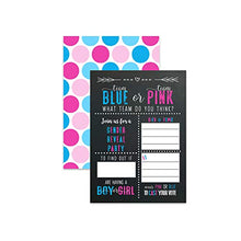 Load image into Gallery viewer, Team Pink or Blue Invitations for Gender Reveal Party (25 Pack) Fill in Blank - Chalkboard Baby Shower Invite Set - Sprinkle - Envelopes Included
