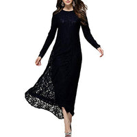 Dresses for Lady Muslim Abaya Dress Long Sleeve Lace Large Hem Loose Maxi Black L