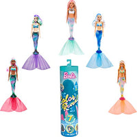 Barbie Color Reveal Doll with 7 Surprises: 4 Mystery Bags Contain Surprise Mermaid Tail, Shoes, Necklace & Sponge; Water Reveals Metallic Dolls Look; 3 Years Old & Up [Styles May Vary]