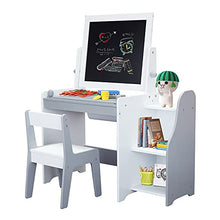 Load image into Gallery viewer, Kinsuite Multiple Kid Easel 3 in 1 Art Easel &amp; Desk with Storage Book Shelves, Chair &amp; Replaceable Paper Roll, Flipped Dual-Sided Magnetic Chalkboard and Whiteboard, White
