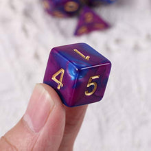 Load image into Gallery viewer, jojofuny 7pcs Polyhedron Dice Multifaceted Purple Blue Geometric Dice Decorative Entertainment Number Dice for Children Adults

