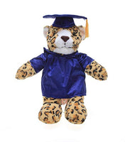 Plushland Leopard Plush Stuffed Animal Toys Present Gifts for Graduation Day, Personalized Text, Name or Your School Logo on Gown, Best for Any Grad School Kids 12 Inches(Royal Cap and Gown)