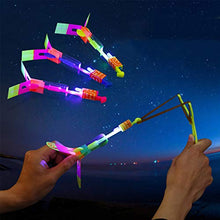 Load image into Gallery viewer, Rocket Slingshot Flying with LED Lights Glow The Dark Party,12 Launchers + 12 LED Helicopters,Slingshot Amazing Arrow Helicopter Glow Supplies for Kids (24 Pieces)
