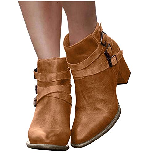 Gibobby Ankle Boots for Women Round Toe Ankle Boots for Women Slip On Loafers Pointed Toe Chunky Block Low Heel Office Dress Casual Shoes Cutout Booties Brown
