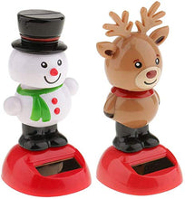 Load image into Gallery viewer, Taotenish 2pcs Solar Powered Toys Christmas Solar Toys Dancing Ornaments Snowman/Elk Xmas Nodding Solar Toys for Home/Office/Car/Window Ornaments
