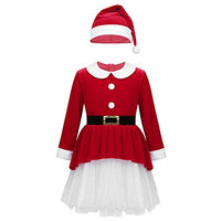 Aislor Kids Girls Christmas Party Fancy Dress Up Santa Claus Costume Outfit Soft Velvet Mesh Dress Red 10 Years