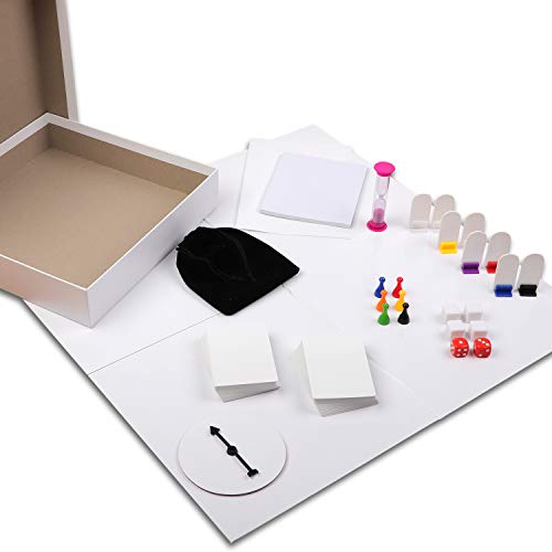 Madanar Blank Create Your Own Board Game DIY 143 Piece Set: Blank Game Board, Spinner, Playing Cards, Dice, Notepad, Timer, Pawns, Drawstring Bag, Rule Sheet, Player Pieces, & Storage Box