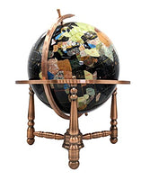 2018 Limited Edition Unique Art 19-Inch Tall Black Ocean Table Top Gemstone World Globe with Copper Stand (Black)