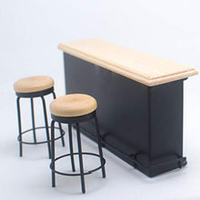 Load image into Gallery viewer, BESPORTBLE Miniature Pub Counter with 2 Mini Stool Bar Counter 1: 12 Miniature Furniture Dollhouse Mini Bar Counter Set Dollhouse Accessories
