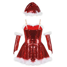 Load image into Gallery viewer, inhzoy Kids Girls Sequins Christmas Dance Costume Camisole Leotard Dress with Hat Arm Sleeves Set Dancewear Red AA 8 Years
