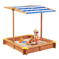 Kid's Sandbox with Cover, Canadian Cedar Wood Sandpit w/ Adjustable Canopy for Outdoor Backyard Play
