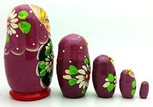 Load image into Gallery viewer, Purple Nesting Doll Matryoshka Hand Painted Traditional Stacking Doll Set with Flowers of 5 / Traditional 4 inch Tall

