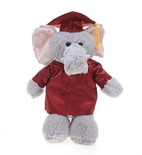 Plushland Elephant Plush Stuffed Animal Toys Present Gifts for Graduation Day, Personalized Text, Name or Your School Logo on Gown, Best for Any Grad School Kids 12 Inches(Maroon Cap and Gown)