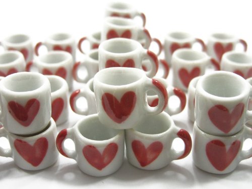 Dollhouse Miniature 30 New Heart Hand Paint Ceramic Kitchen Coffee Mugs #S Supply - 5849