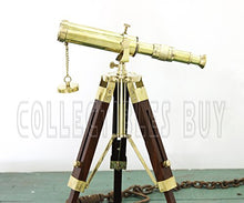 Load image into Gallery viewer, Antique Handmade Tripod Telescope Desktop Decorative Shiny Brass Wooden Stand
