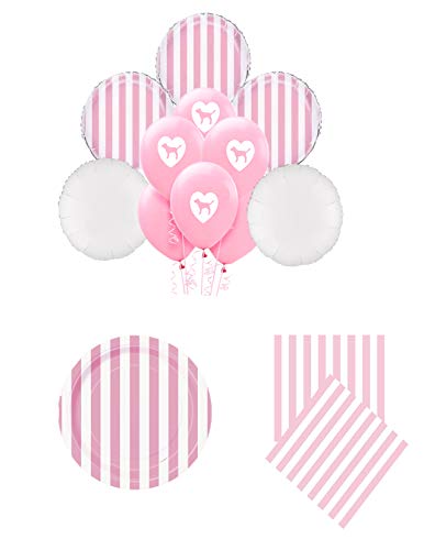 PINK Dog Party Supply For 16 Guests And Balloon Bouquet