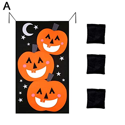 hutishop2020 Outdoor Throwing Games for Kids,Halloween Party Pumpkin Ghost Hanging Banner Toss Game with 3 Bean Bags A