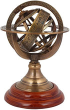 Load image into Gallery viewer, FYNJREX 5&quot; Nautical Brass Armillary Sphere World Globe Astrolabe On Wooden Base Maritime Nautical Dcor Gift
