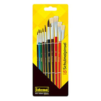 Idena 60103 School Brush Set FSC 100% Pack of 10 with 6 Round Brushes and 4 Bristles Painted