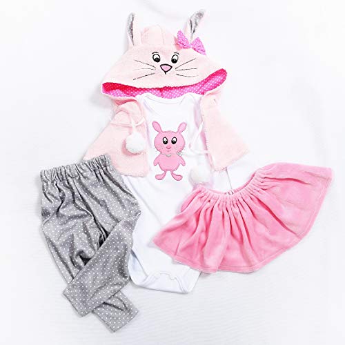 Pedolltree Reborn Baby Dolls Clothes Girl 18 Inches Doll Accessories Outfit for Reborn Doll 17 to19 Inch Newborn Pink Skirt 4 Pices Set Clothing