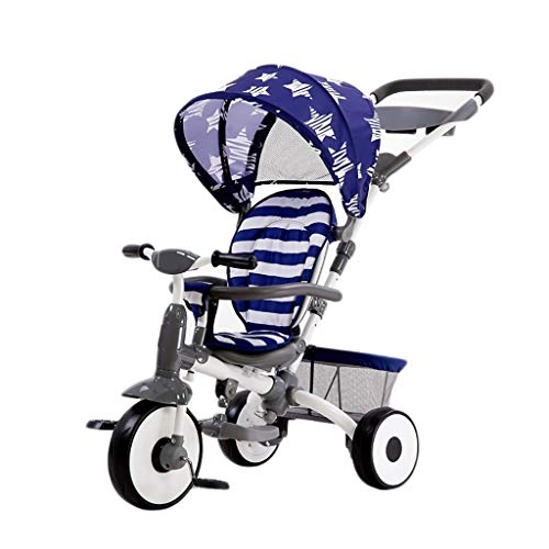 WALJX Tricycle, Folding Pedal Multi-Function 3-in-1 Child Tricycle with Sunshade, Baby Outdoor Tricycle, 2 Colors, 101X103x52cm (Color : Blue)