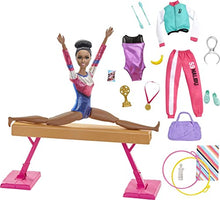 Load image into Gallery viewer, Barbie Gymnastics Playset: Brunette Doll with Twirling Feature, Balance Beam, 15+ Accessories, Great Gift for Ages 3 to 7 Years Old

