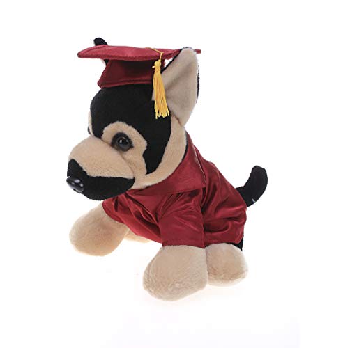 Plushland German Shephard Plush Stuffed Animal Toys for Graduation Day, Personalized Text, Name or Your School Logo on Gown, Best for Any Grad School Kids 12 Inches(Maroon Cap and Gown)