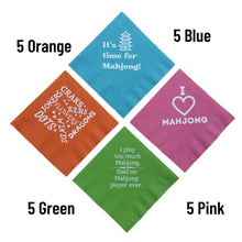 Load image into Gallery viewer, Mah Jongg Mahjong Napkins Beverage Cocktail Size 40 Count Paper Multi Colored Bright Pink Green Blue and Orange
