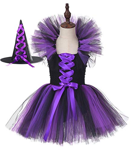 Tutu Dreams Purple Witch Dress for Girls with Witch Hat Halloween Outfit Party Role Play Cosplay