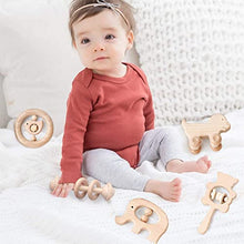 Load image into Gallery viewer, Natural Wooden Teether Rattles Gym Intellectual Puzzle Toys 5pc Set Montessori Toys Baby Shower Gift
