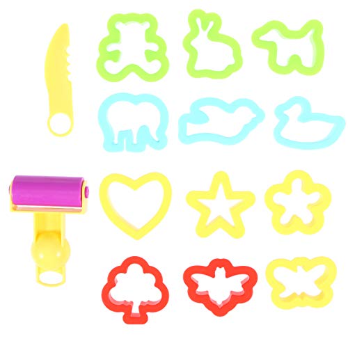 NUOBESTY Kids Cutters Molds Plasticine Mould Clay Dough Cutters Molds Clay Dough Tools with Knife Roller for Toddler Children (Random Style)