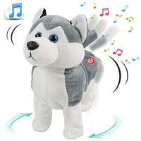 Houwsbaby Crazy Rock & Roll Husky Headbanging Dog Musical Plush Toy Interactive Animated Turning Circle Twerking Stuffed Puppy Gift for Kids Girls Boys, Gray, 10''