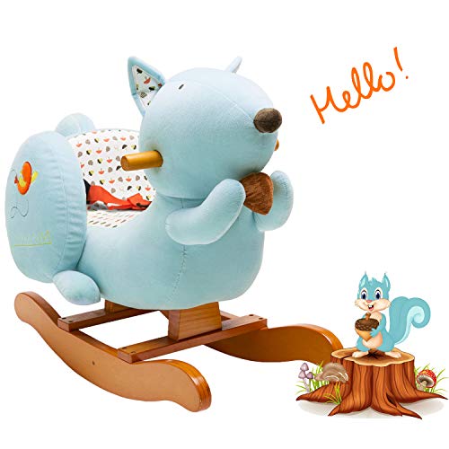labebe - Baby Rocking Horse, Kids Ride on Toy, Wooden Riding Horse for 1-3 Years Old Boy&Girl, Toddler/Child Outdoor&Indooor Toy Rocker, Plush Stuffed Animal Rocker Chair, Infant Gift - Blue Squirrel