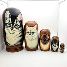 Load image into Gallery viewer, Cat Nesting Dolls Russian Hand Crafted 5 Piece Matryoshka Set
