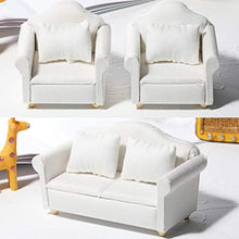 Load image into Gallery viewer, 7Pcs Dollhouse Sofa Set,1/12 Dollhouse Decor 3Pcs White Fabric Sofa, 4Pcs Pillow Miniature Furniture Toy for Kids Gift
