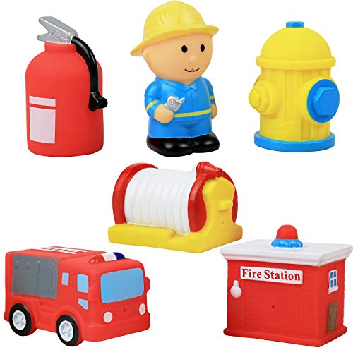 Click N' Play 6 Piece Fire Station Action Figure Play Set Soft Vinyl Bath Toy.