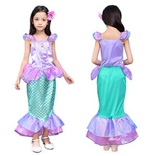 Load image into Gallery viewer, Cmiko Princess Ariel Costume Little Girls Mermaid Dress Up Clothes Purple Fancy Outfit with Tiara Wand Mace Gloves Accessories Set for Toddler Kids Halloween Cosplay Birthday Party 3T 4T 3-4 Years
