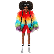 Load image into Gallery viewer, Barbie Extra Doll #1 in Furry Rainbow Coat with Pet Poodle, Brunette Afro-Puffs with Braids, Including Shine Bright Sunglasses, Multiple Flexible Joints

