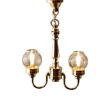 Load image into Gallery viewer, Melody Jane Dollhouse 2 Arm Chandelier Clear Globe Shades Electric 12V Lighting
