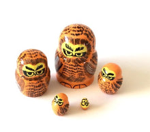 Load image into Gallery viewer, OWL MINI nesting dolls Russian Hand Carved Hand Painted 5 piece matryoshka Set by BuyRussianGifts
