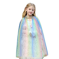 Girls Princess Cape Rainbow Cloak Shiny Glitter Party Prop Kids Halloween Fancy Dress (Rainbow, 5-7 Years)