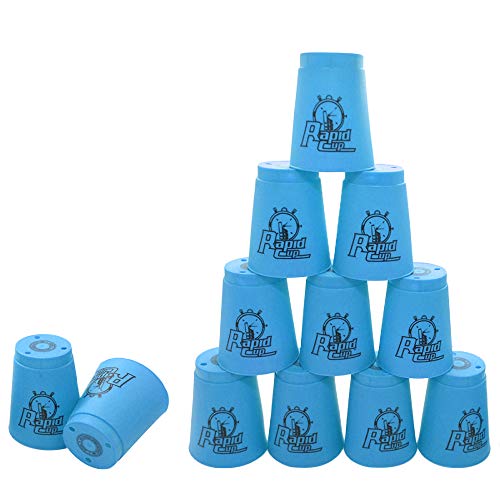 Quick Stacks Cups Sports Stacking Cups Speed Training Game Classic Interactive Challenge Competition Party Toy Set of 12 with Carry Bag-Blue
