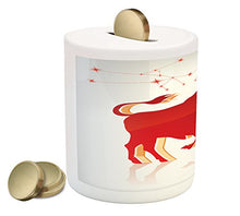 Load image into Gallery viewer, Ambesonne Zodiac Taurus Piggy Bank, Vibrant Animal Silhouette with Constellation of The Horoscope, Printed Ceramic Coin Bank Money Box for Cash Saving, Vermilion and Pale Orange
