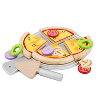 New Classic Toys Wooden Pretend Play Toy for Kids Pizza Set Cooking Simulation Educational Toys and Color Perception Toy for Preschool Age Toddlers Boys Girls